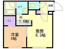 ガレリアN13 1DKの間取図画像