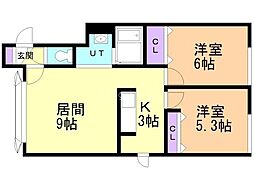 ルミエールサンライズ新琴似615 2LDKの間取図画像