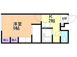 レオパレスN21北大 1Kの間取図画像