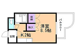 セゾン・ドゥ・ブランシェ北21条 1Kの間取図画像