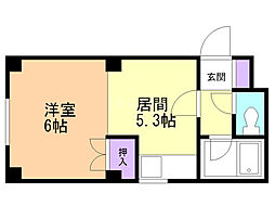 Uハウス北26条 1DKの間取図画像