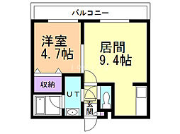 グランオルセー北大前 1DKの間取図画像