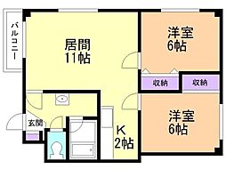 アールデコール11 2LDKの間取図画像