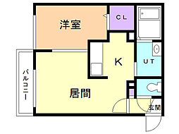 ジェミニ麻生a 1LDKの間取図画像