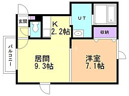 クラージュ南あいの里 1LDKの間取図画像