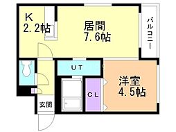 グランディー北22条 1LDKの間取図画像