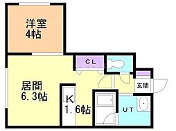 ブランノワール麻生エクサゴーヌ 1DKの間取図画像