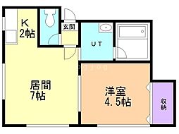 井上マンションNo.3 1LDKの間取図画像