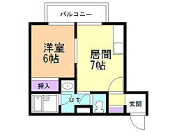 アルファスクエア北18条 1DKの間取図画像