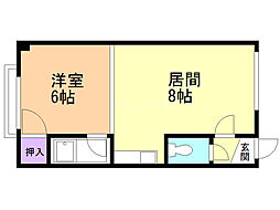 第2シンエービル 1LDKの間取図画像