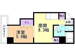 ブルースカイ北20 1DKの間取図画像