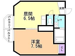 クレストコート北大前 1DKの間取図画像