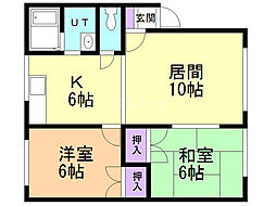 マンション岡島B 2LDKの間取図画像
