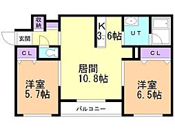 プレステージ・33 2LDKの間取図画像