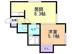 ラピスコート北24条 1LDKの間取図画像