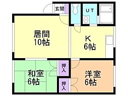 マンション岡島B 2LDKの間取図画像