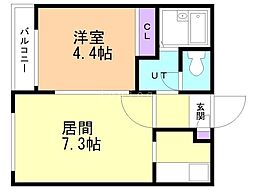 ハウスオブリザ北32条 1DKの間取図画像