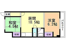 石橋ハイツ1 2LDKの間取図画像