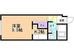 第25木村ビルサザンハイム北大 1Kの間取図画像