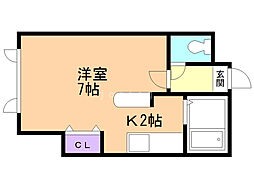 麻生十九番舘 1Kの間取図画像