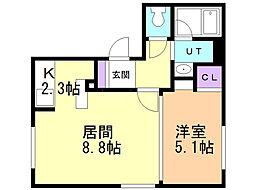 N32B 1LDKの間取図画像