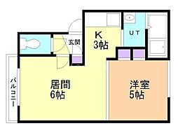 ドリームハイツB 1LDKの間取図画像