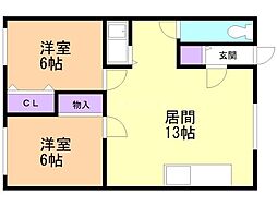 サンコーポ 2LDKの間取図画像