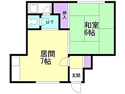 朝日ニューハイツ 1DKの間取図画像
