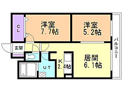 シャルル壱番館 2LDKの間取図画像