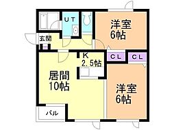 マルベリーハイツ 2LDKの間取図画像