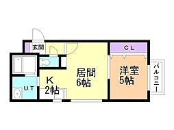 ソティーヌＮ26 2階1LDKの間取り