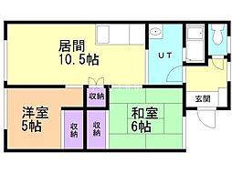 コーポC石川 2LDKの間取図画像