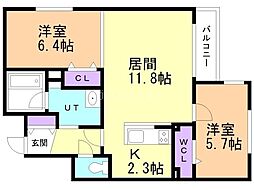 札幌市北区新琴似七条2丁目マンション 2LDKの間取図画像