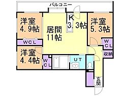 札幌市北区北二十二条西5丁目マンション 3LDKの間取図画像