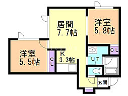 メゾンクー・ドゥ・クール 2LDKの間取図画像