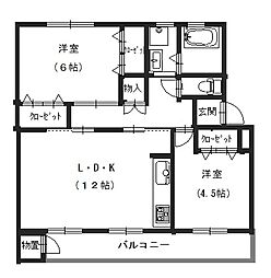 コーポ水無瀬　A棟 2LDKの間取り