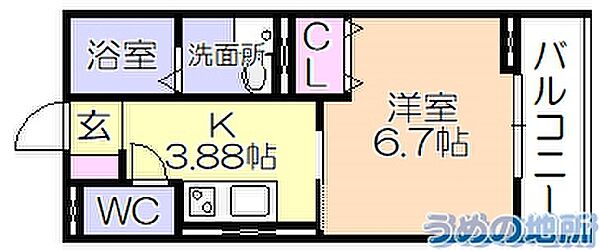 ガナール 305｜福岡県久留米市朝妻町(賃貸アパート1K・3階・26.71㎡)の写真 その2