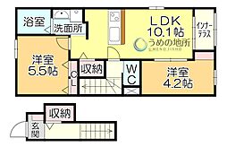 ベルメゾン矢取 2階2LDKの間取り