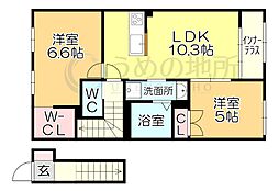 サクラヴィラージュ津福 2階2LDKの間取り