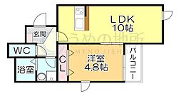 VIRIO合川 2階1LDKの間取り