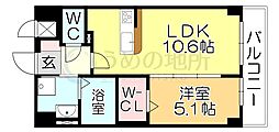 Mys Casetta Kurume(ミースカセッタ久留米) 1LDKの間取図画像