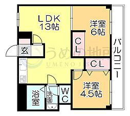 第16上野ビル 2LDKの間取図画像