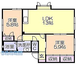 ビューハイツ小森野D棟 101 1階2LDKの間取り