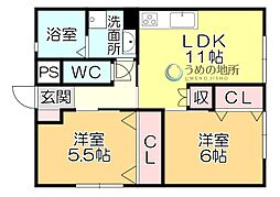 大橋ビル 2LDKの間取図画像