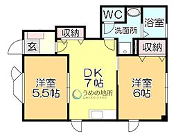 サファイアンエレガンスE 2DKの間取図画像
