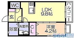 メゾンシュクレ 1LDKの間取図画像