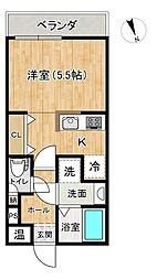 スパシエK2 1Kの間取図画像