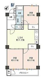 二俣川パークハイツ 3LDKの間取図画像