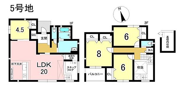 5号地　4LDK+S　土地面積209.48m2　建物面積118.41m2