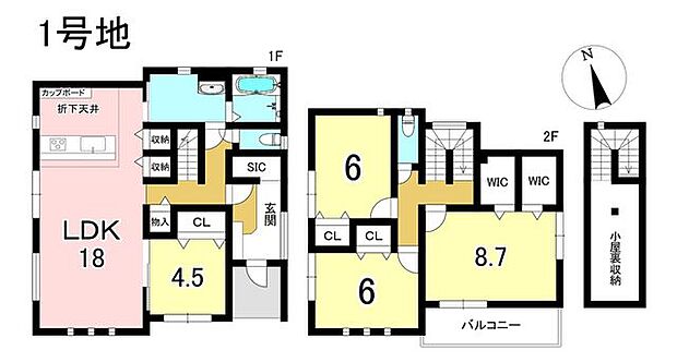 1号地 4LDK+S 土地面積200.08m2 建物面積114.68m2
